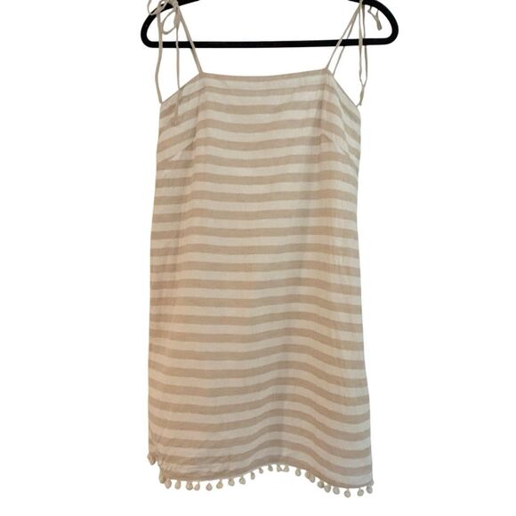 J.Crew beige striped Pom trim linen tie shoulder dress size xs - Picture 9 of 12